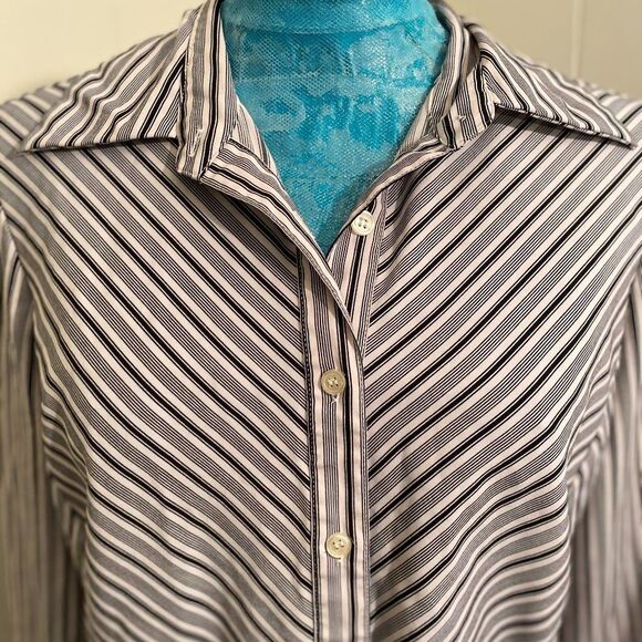 Worthington Stretch Button Up 3/4 Sleeve Stripped Womens Top Size L - Picture 4 of 7